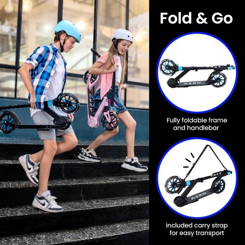 AERO MOBILITY Kick Scooter for Kids & Adults - Light Up Wheels, Hand Brake, Shock Absorption | Foldable & Adjustable Height