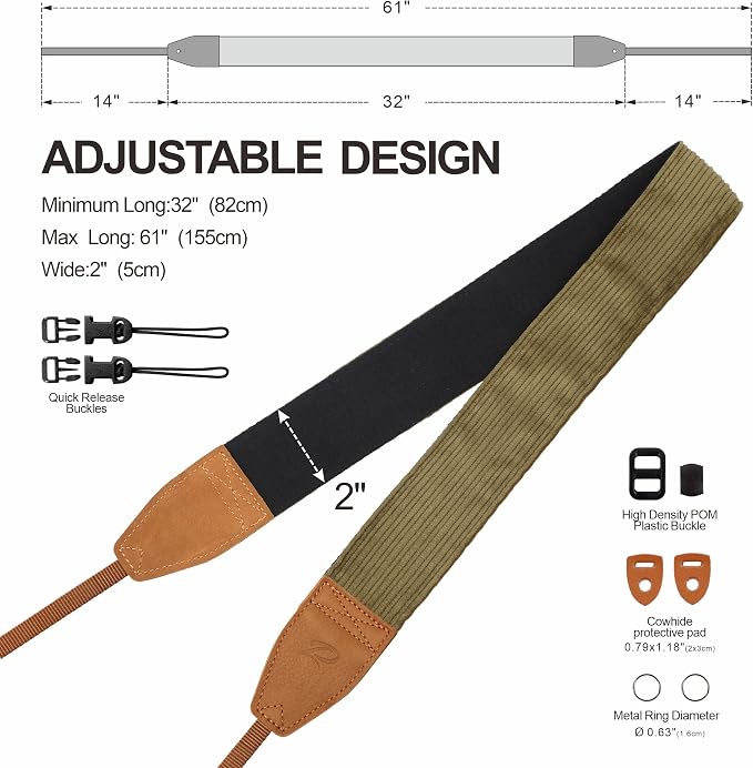 Padwa Lifestyle Olive Green Corduroy Camera Strap