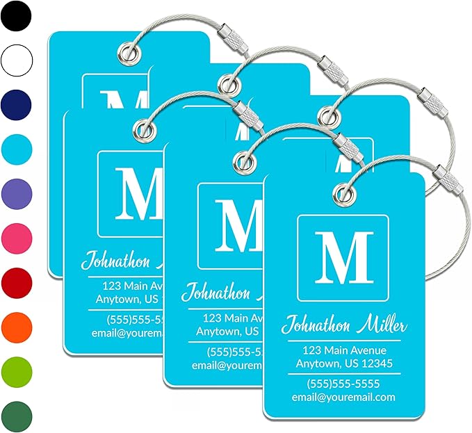 Personalized Luggage Tag | 6 Pack | Custom Luggage Tags for Suitcases | Kids Backpack Tag | 10 Color Options & Choose Font, Font Color