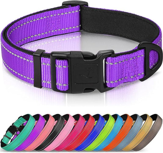 Joytale Reflective Dog Collar,Soft Neoprene Padded Breathable Nylon Pet Collar Adjustable for Large Dogs,Purple,L