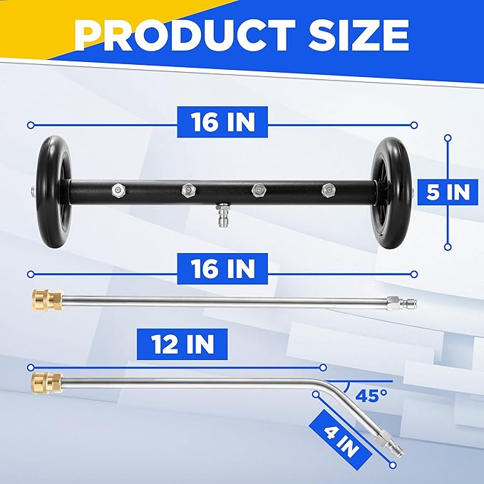 Tool Daily Pressure Washer Undercarriage Cleaner 16 Inch, Undercarriage Pressure Washer Attachment, Under Car Wash with 2 Extension Wands, 4000 PSI