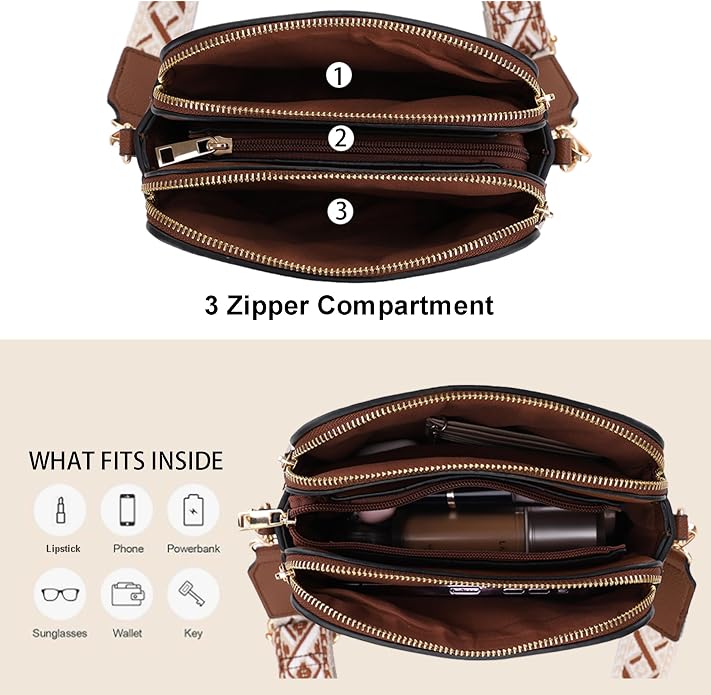 EVVE Crossbody Bags for Women Trendy Triple Zip Small Crossbody Camera Bag Purse