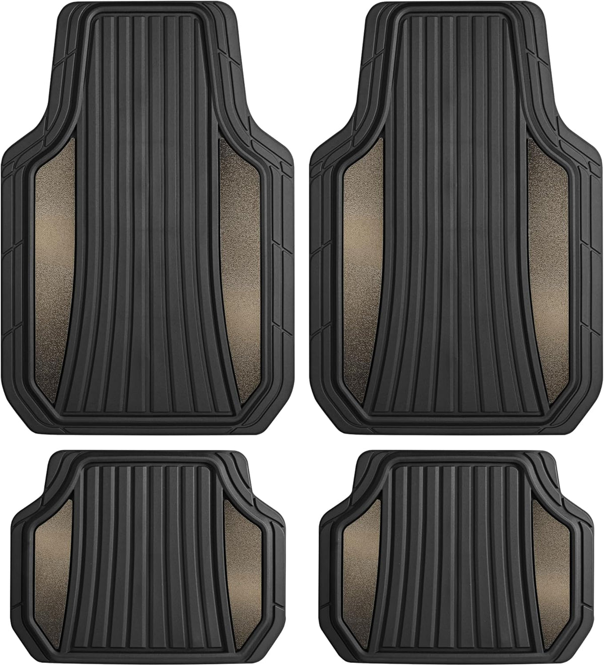Motor Trend ChromeTech Car Floor Mats Full Set - Durable Rubber Floor Mats for Cars with Two Tone Accent, All Weather Interior Protection for Front and Rear with Non-Slip Backing, Gunmetal Chrome