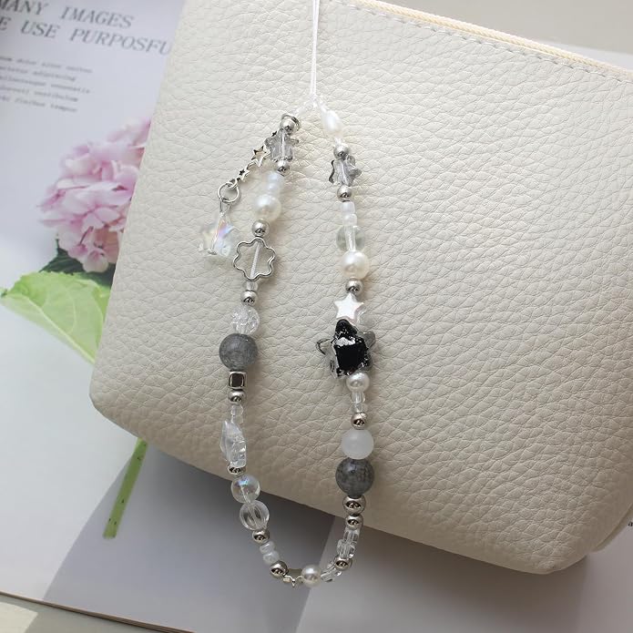 CMVFYL Beaded Camera Wrist Strap, Cute Phone Charms Strap, Pearl Bracelet Wrist