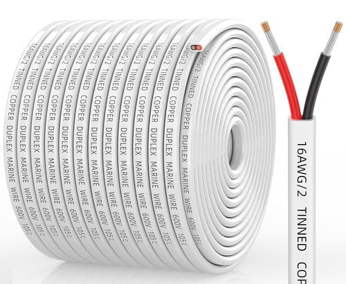 CONEPY 16 Gauge Marine Wire - Waterproof 16/2 Duplex Tinned Copper Cable for Boat, RV, Solar | 200FT