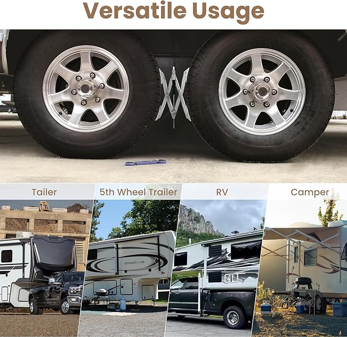 X-Shaped RV Wheel Chock Fit 4.13” to 13.4” Camper Wheel Chock Stabilizer Scissor with Accessories Pair for Travel Trailer, Heavy Duty Tire Wheel Chock Scissor Locking X Chock, 2Pack