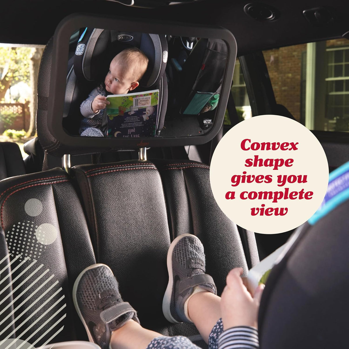 Lusso Gear Baby Car Mirror (2 Pack) - Secure Headrest Mount for Rear-Facing Seat Mirror - Shatter-Resistant Glass for Clear Infant View - Newborn Car Seat Accessory & Baby Essentials - Large, Black