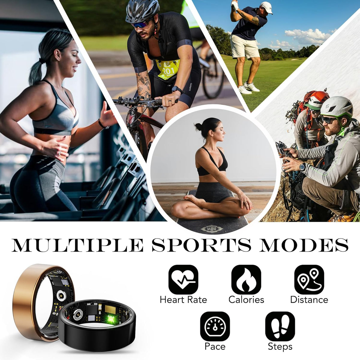 Smart Health Ring - Fitness Tracker for Heart Rate, Blood Oxygen & Sleep Monitoring | IP68 Waterproof, Rose Gold 6