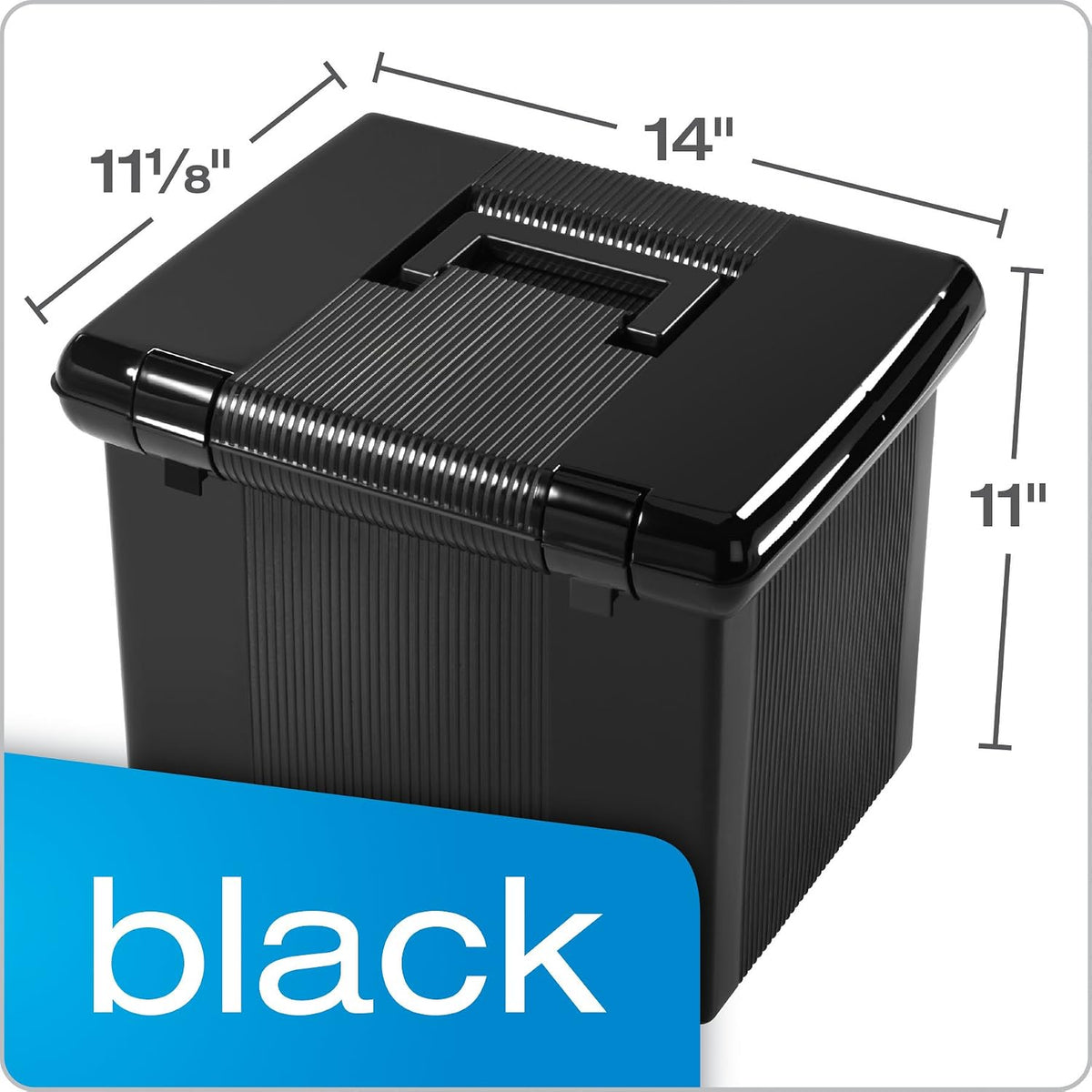Pendaflex Portable File Box with File Rails, Simple Document Storage, File Bin for Home and Office, Hinged Lid with Double Latch Closure, Black, 3 Black Letter Size Hanging Folders Included (41742AMZ)
