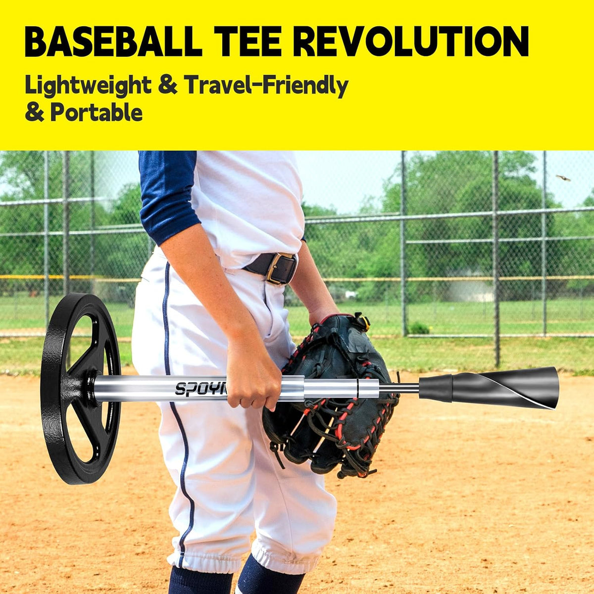 SPOYNAL Portable Batting Tee - Adjustable Height 24" to 46" | Durable Rubber Top for Baseball & Softball Training