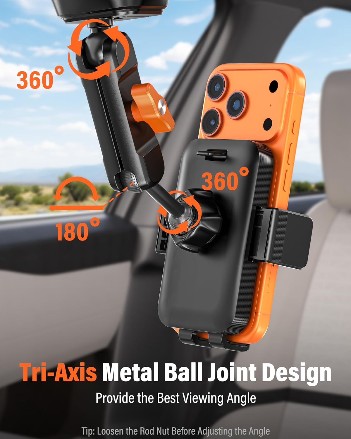 A2C 8" Adjustable Metal Arm Windshield Phone Mount, Suction Phone Holder