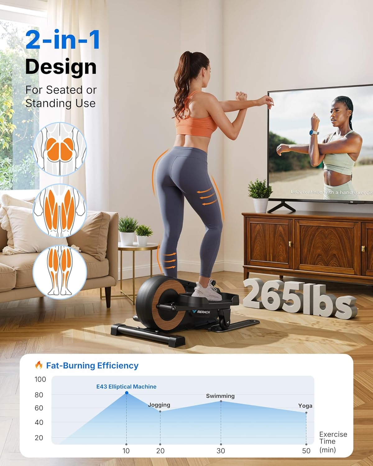 Skiennix Under Desk Elliptical Machine - Quiet Seated Pedal Exerciser with 8 Resistance Levels | Portable Fitness for Seniors
