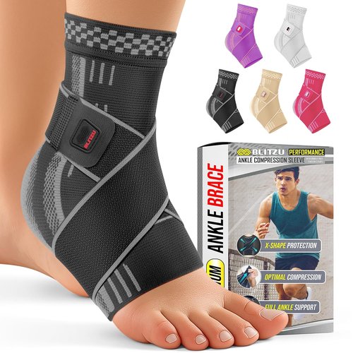 BLITZU Ankle Brace - Plantar Fasciitis & Achilles Tendonitis Relief | Compression Sleeve, Black M