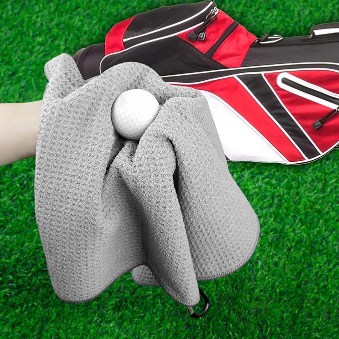3 Pack 16" X 16" Golf Towels for Golf Bags, Premium Waffle-Pattern Golf Towel with Carabiner Clip, Super Absorbent Microfiber Towel, Golf Accessories for Men, Black-Blue-Gray Colors