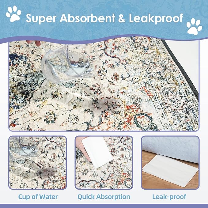Washable Pee Pad for Dogs Extra Large, 72" x 72" Reusable Puppy Pads Waterproof Dog Rugs, Super Absorbent, Leakproof, Dog Crate Pad, Playpen Mat, Whelping Pads, Vintage Medallion