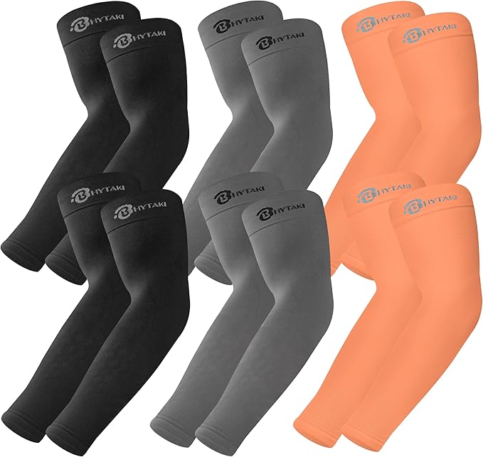 BHYTAKI UV Sun Protection Arm Sleeves, UPF 50 Sports Cooling Arm Compression Sleeves for Men Women Teenager