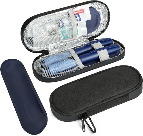 Insulin Pen Cooler - Travel Case with 2 Reusable TSA-Approved Ice Packs | Insulated Bag for Diabetic Supplies - Black