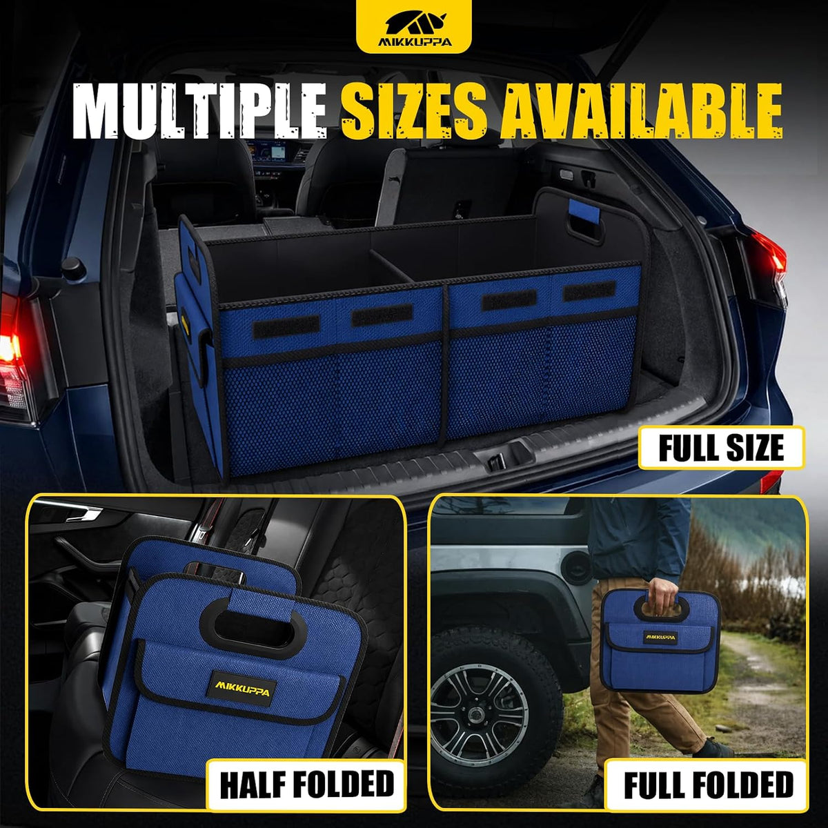 MIKKUPPA Car Trunk Organizer - 70L Collapsible Trunk Organizer with Reinforced Handles for Groceries, Car Storage Organizers for SUV Auto Truck Van with Non Slip Bottom (Blue)