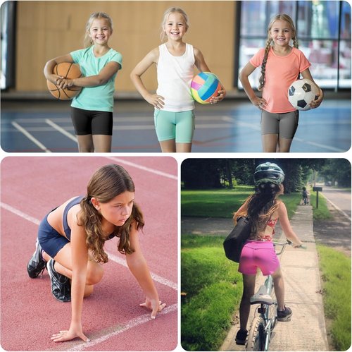DIPUG Girls Volleyball Shorts - High Waist Biker Shorts with Pockets for Dance, Yoga & Gymnastics | 3 Pack