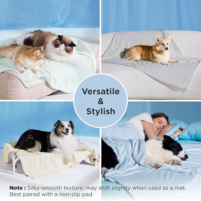 Bedsure Cooling Blanket for Large Dogs with Breathable Air-Core Fill Q-MAX>0.4 - Lightweight Pet Cat Throw Cold Blanket Washable for Summer，Soft Dog Cooling Mat for Couch Bed, Arctic Blue, 50x60