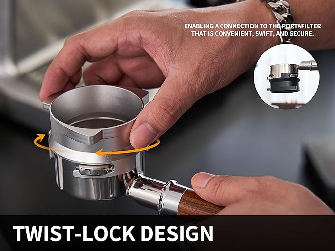 54mm Espresso Dosing Funnel and Puck Screen Set,Hands-Free portafilter funnel with Grinder Trigger.Fits Breville 54mm Portafilters.Reusable 1.7mm Stainless Steel Puck Screen(Silver)
