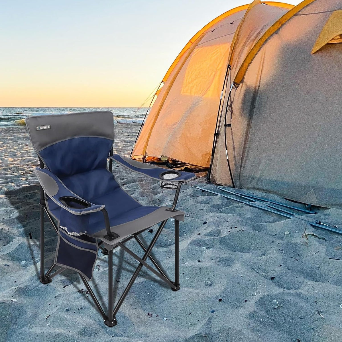 Skiennix Oversized Portable Camping Chair - Collapsible Outdoor Chair with Cup Holders & Carry Bag
