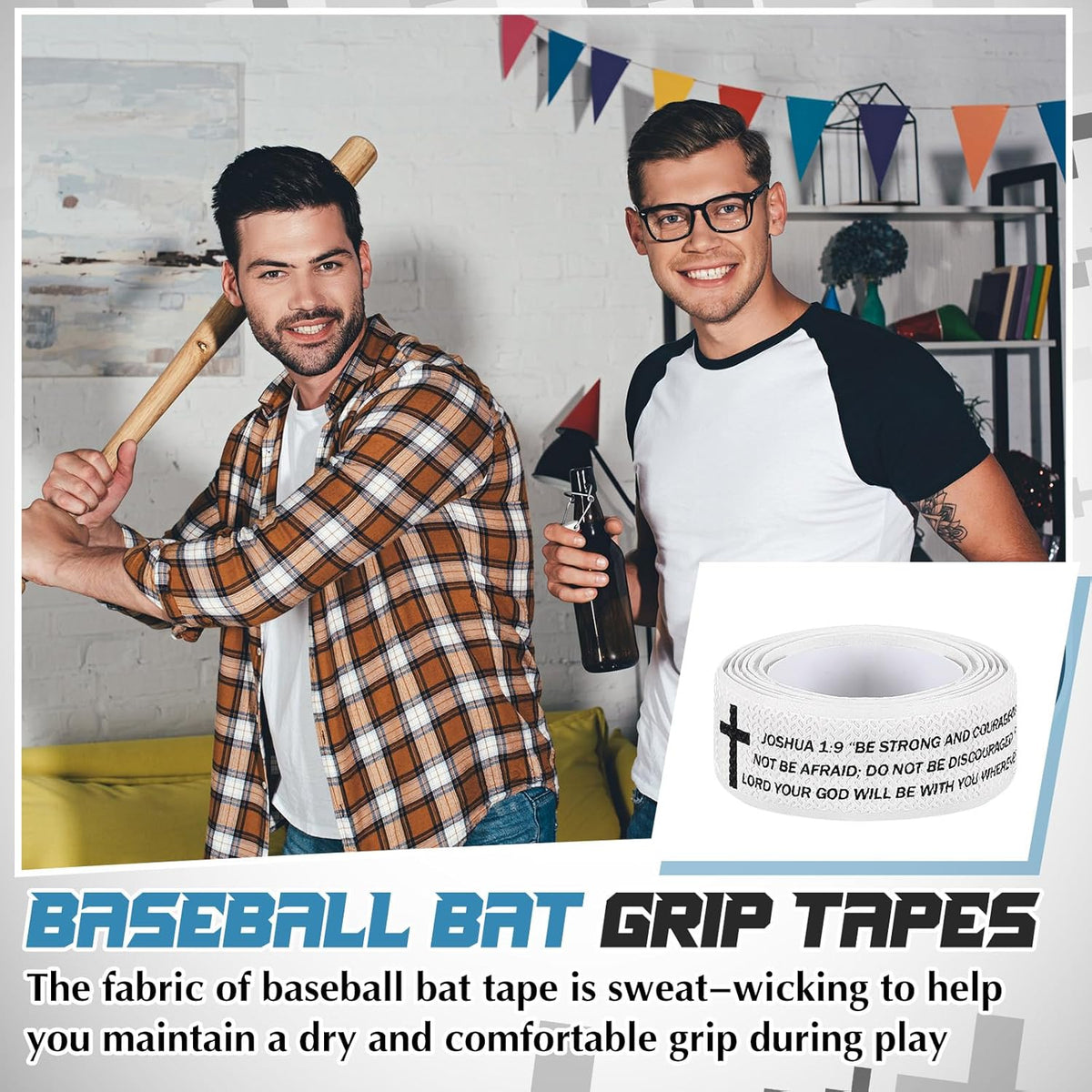 Pushglossy Christian Baseball Bat Grip Tape - 1.5mm Precut Non-Slip Faith Cross Design