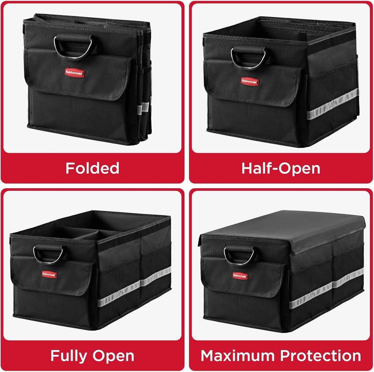 Rubbermaid Car Organizer, Collapsible Trunk Organizer, Multi-Compartment Car Storage Organization for Car Accessories, 3 Compartments With Cover, 23.23"*12.99"*11.81"