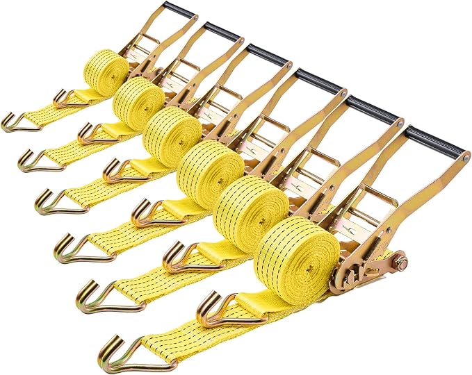VEVOR 6 Pack 2’’ x 15’ Ratchet Straps Heavy Duty Tie Down with Double J Hook, 5000 lbs Break Strength, Carry Bag, Tie Down Ratcheting for Moving, Trailers, Motorcycles, Kayaks, Car Roof