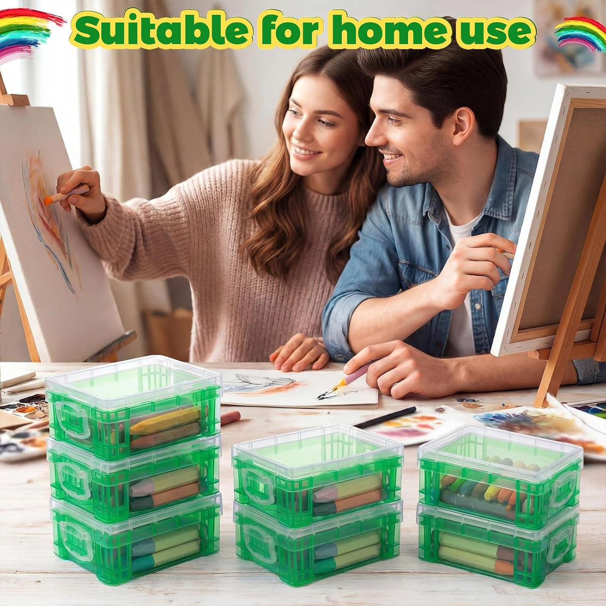Suzile 50 Pcs Plastic Crayon Box with Lid 4.8 x 3.4 x 1.6 In Crayon Storage Containers Bulk for Office School Classroom Supplies Pen Pencil Art Crafts (Green)