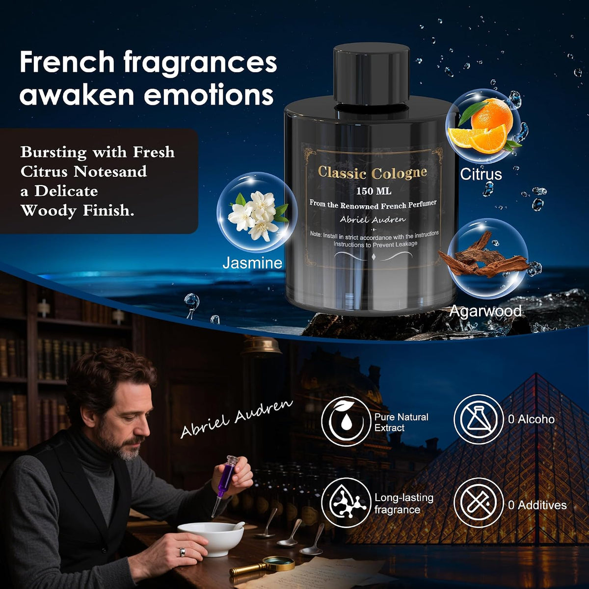 Car Air Freshener, Smart Car Air Freshener, Music-Synced RGB Ambient Lights with Auto On/Off, 150ml, Suitable for Cars, Homes, Offices, Bedrooms (Cologne)