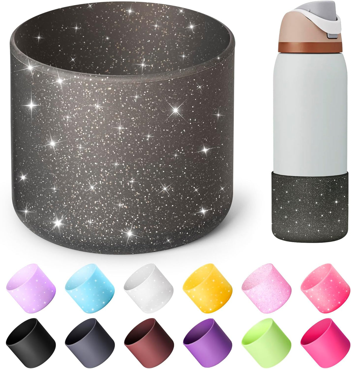 Owala Silicone Boot - Anti-Slip Protective Sleeve for 40 oz Water Bottles | Glitter Black