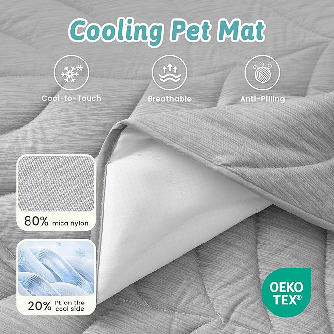 Dog Cooling Mat, Q-Max > 0.4 Leaf Shaped Pet Pad, Liquid Pee Proof Summer Mat for Cats, Washable Sleep Blanket for Bed Couch Floor Indoor, 33x28 inch, Silver Grey