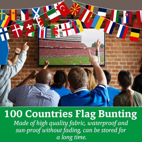 100 Countries String Flag Banner Set - 82Ft Durable Mini Polyester Flags for Parties & Events