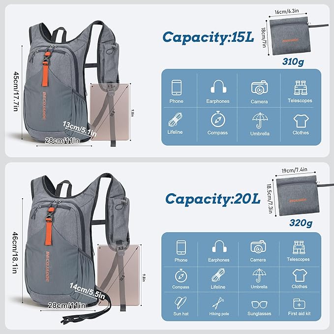BECOJADDE 15L Small Hiking Backpack