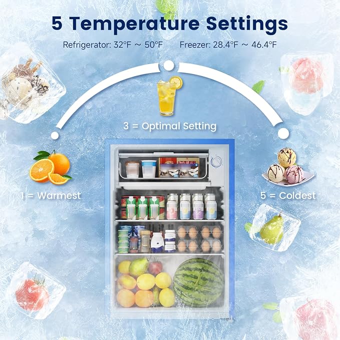 2.6 Cu Ft Small Fridge with Freezer for Office Blue | Mini Refrigerator for Dorm Bedroom, Compact Fridge, Energy-efficient, Low Noise