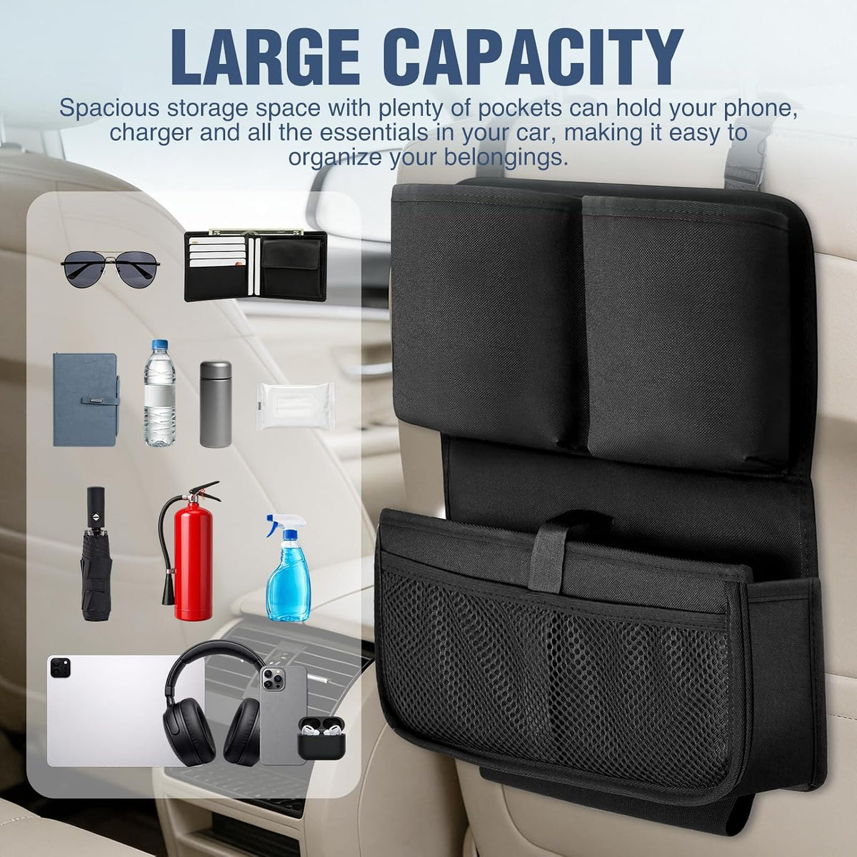 Nilight Car Seat Back Organizer 2PCS Black Oxford Fabric Universal