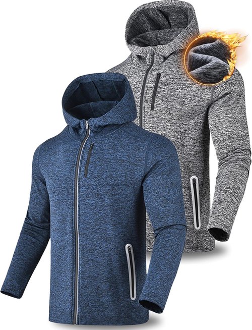 Liberty Imports Men's Zip-Up Hoodies - Lightweight Fleece with Zipper Pockets | 2-Pack Activewear