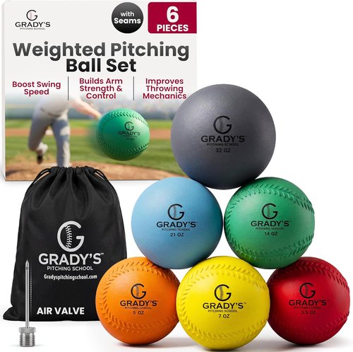 Grady's Pitching School Weighted Velocity Training Ball Set - Enhance Pitching & Arm Strength | 6 Balls & Carrying Case
