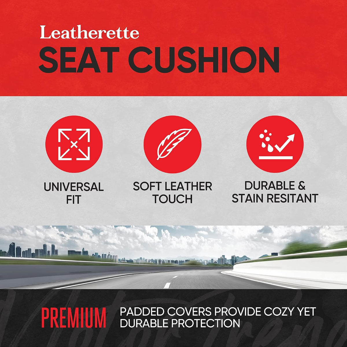 Motor Trend Black Faux Leather Car Seat Cover for Front Seats, 1-Piece Padded Car Seat Protector with Storage Pockets, Premium Interior Cover for Cars Truck SUV Auto