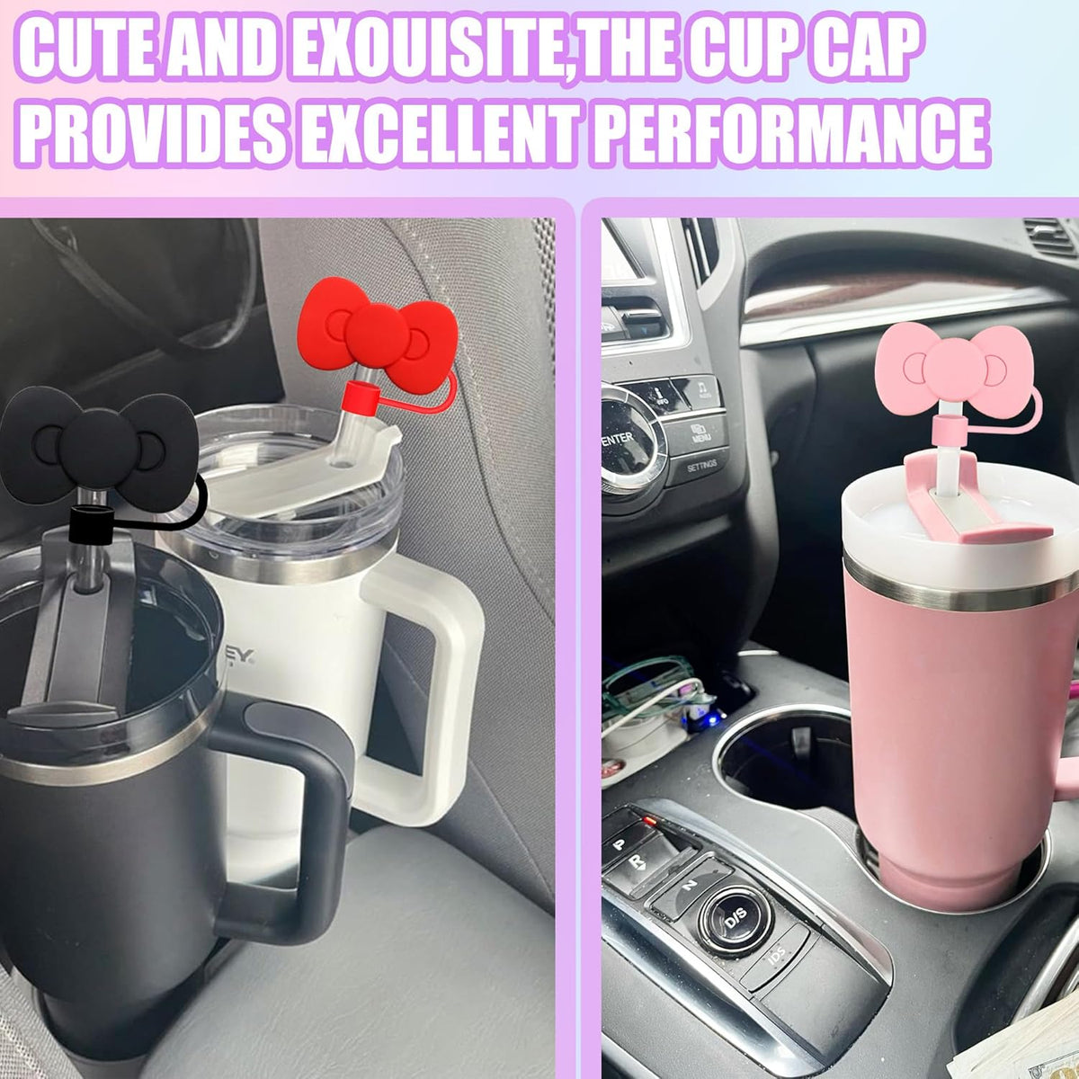 Skiennix Cute Bow Silicone Straw Toppers - 6 Bow-Shaped Covers for Stanley Cups 30 & 40 Oz Tumbler