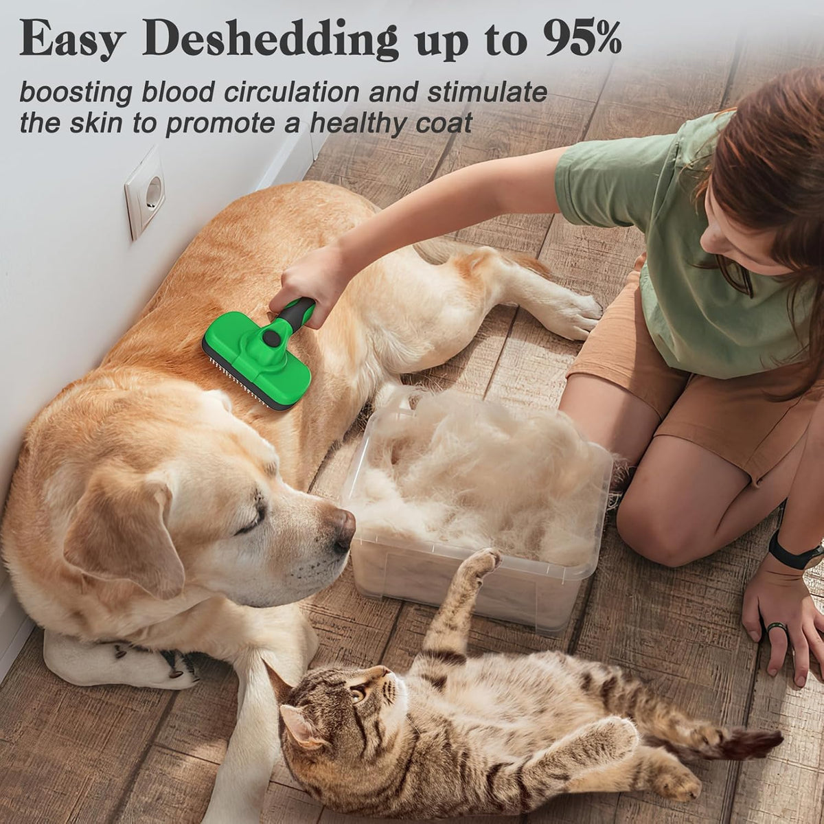 Swihauk Self-Cleaning Slicker Brush - Skin-Friendly Deshedding Tool for Dogs & Cats | Green