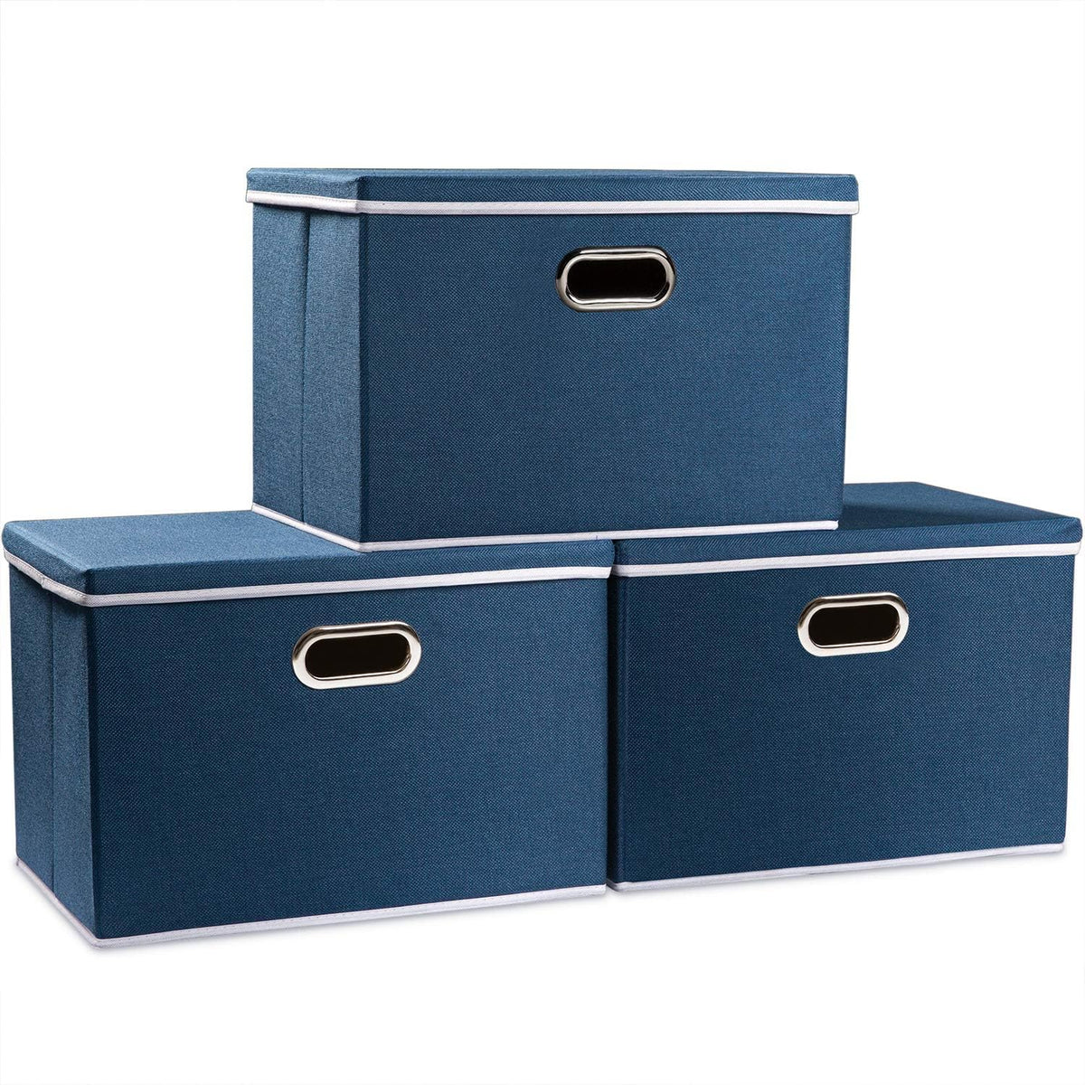 PRANDOM Large Collapsible Storage Bins with Lids [3-Pack] Fabric Foldable Storage Boxes Organizer Containers Baskets Cube with Cover for Home Bedroom Closet Office Gray plaid & Cream(17.7x11.8x11.8)