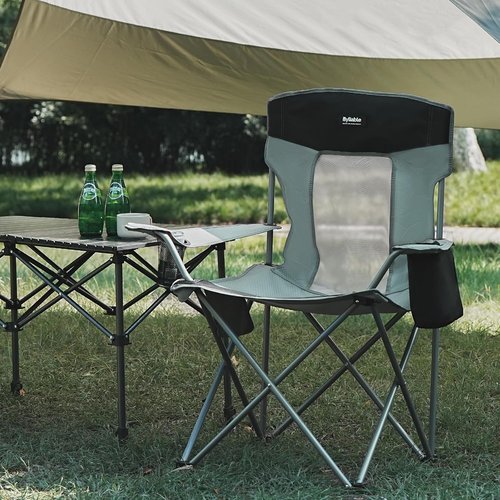 Byliable Camping Chair - Portable & Lightweight Folding Design with Drink Holder & Cooler Pouch | Gray/Black