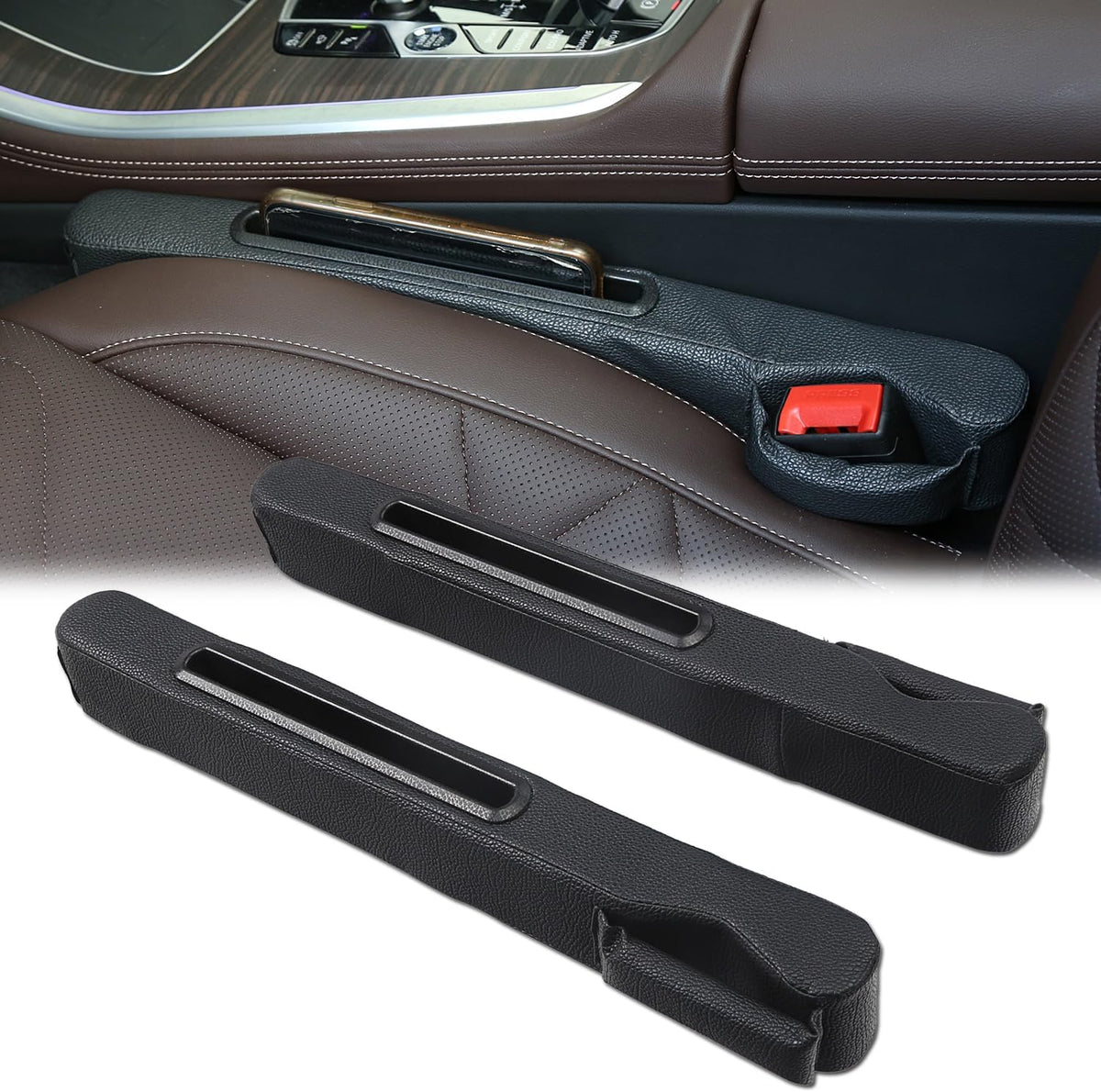 Car Seat Gap Filler 2 Pack,Car Seat Gap Filler Organizer,Car Seat Gap Plug with Storage Slot,3 in 1 Car Seat Gap Filler with Cup Holder,Prevent Small Items from Falling(Beige)