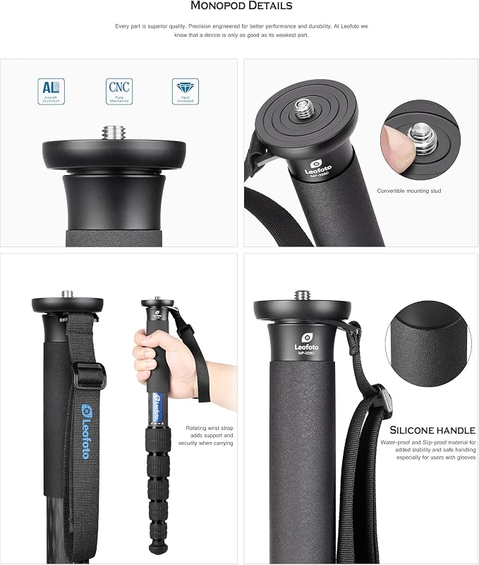 Leofoto MP-284C+VH-10S Monopod and Tilt Head Set, Carbon Fiber, VH-10S Monopod