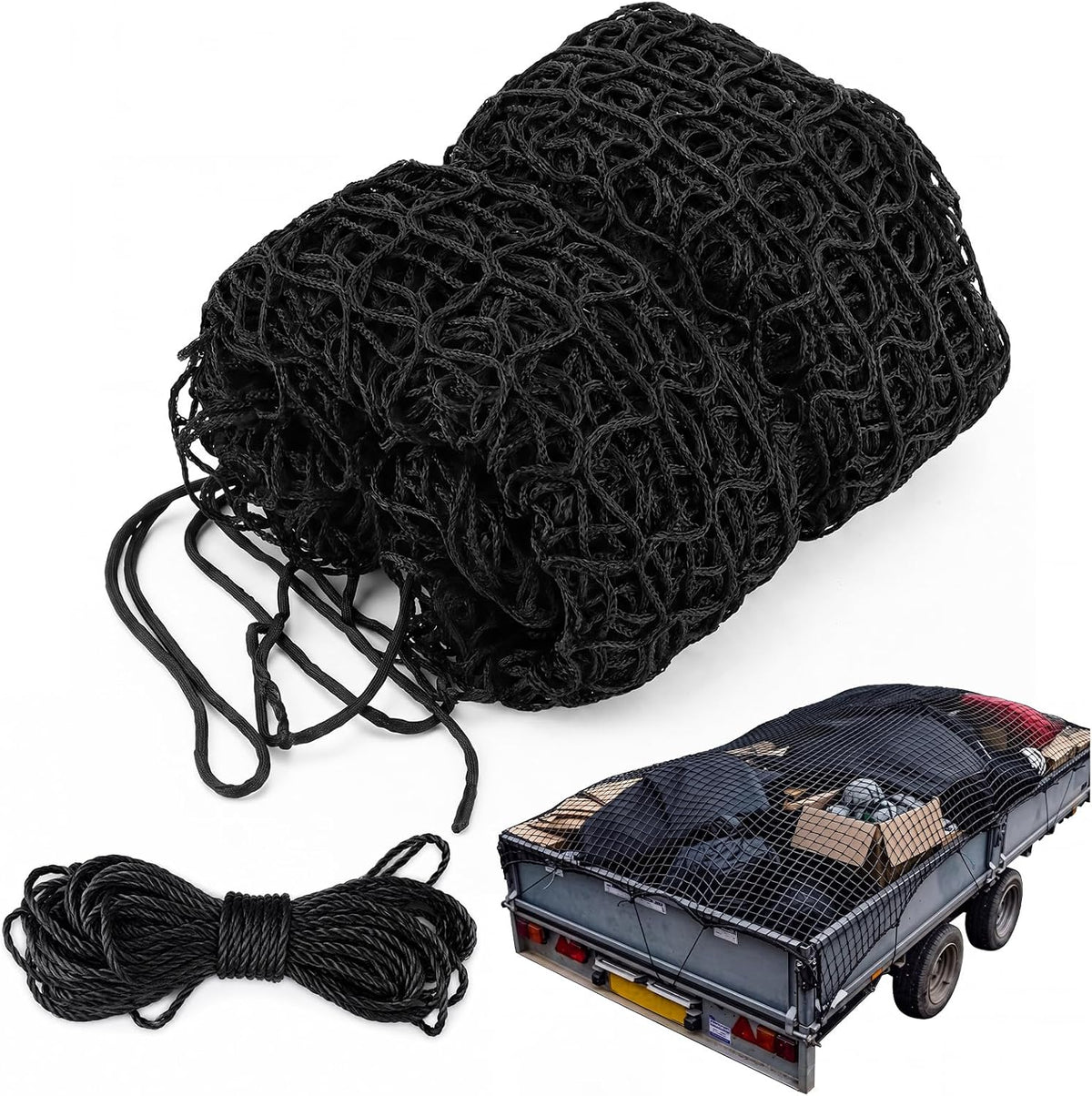 SATINIOR 12 x 8 ft Heavy Duty Cargo Net Truck Bed Network Cover with 18pcs Ropes Bungee Cargo Net Car Sealing Network Rope for Trailer Pickup Truck