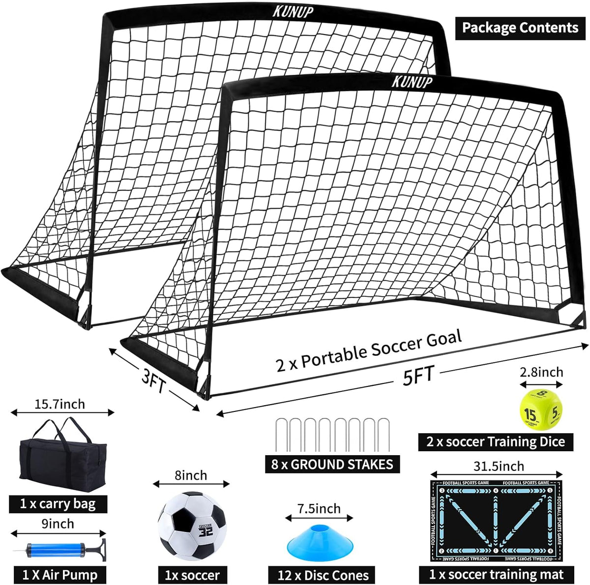 Skiennix Kids Soccer Goals - Portable Foldable Practice Nets with Training Equipment Set for Backyard Fun
