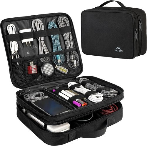 MATEIN Cable Organizer Bag - Large Travel Storage Case for Electronics | Fits Tablets Up to 12.9" - Black