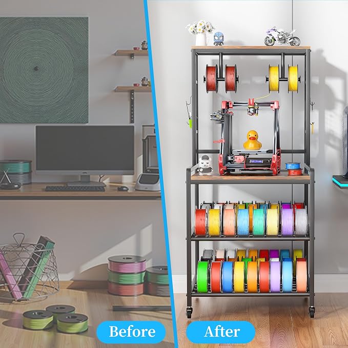 Kepproty 3D Printer Stand with Power Outlet, Rolling Storage Cart w/Filament
